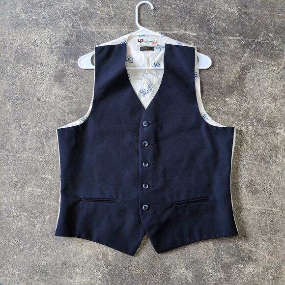 Vintage Levi's Panatela Vest Mens M 44 Blue Button Down Sleeveless Monogram Back - Picture 1 of 8